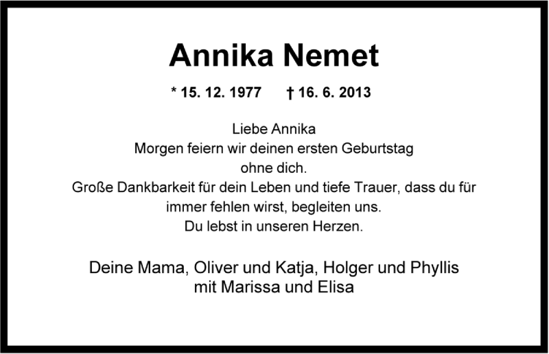  Traueranzeige für Annika Nemet vom 14.12.2013 aus Neue Westfälische